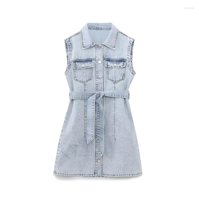 Casual Dresses YENKYE 2023 Women With Belt Cotton Denim Dress Vintage Pockets Lapel Collar Female Mini, As picture
Casual Dresses YENKYE 2023 Women With Belt Cotton Denim Dress Vintage Pockets Lapel Collar Female Mini, As picture