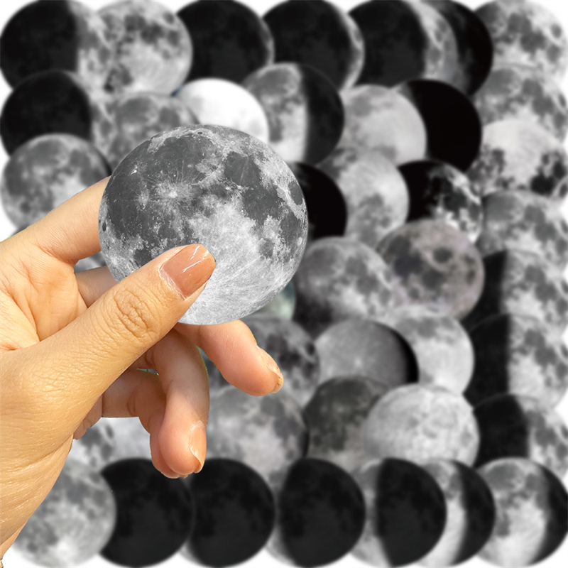 50Pcs Black and White Moon Phase Stickers Moon Lunar Surface Graffiti Kids Toy Skateboard Car Motorcycle Bicycle Sticker Decals