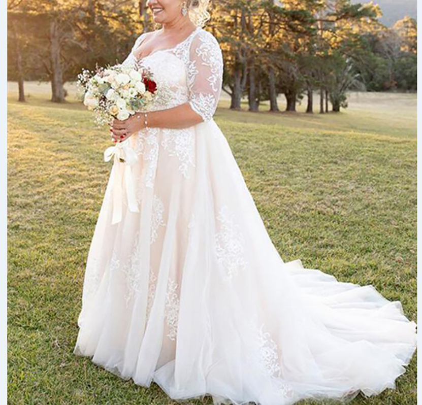 Plus Size Dresses Half Sleeve Appliqued Lace Tulle A e Bohemian Boho Bridal Gowns Garden Country Wedding Customized