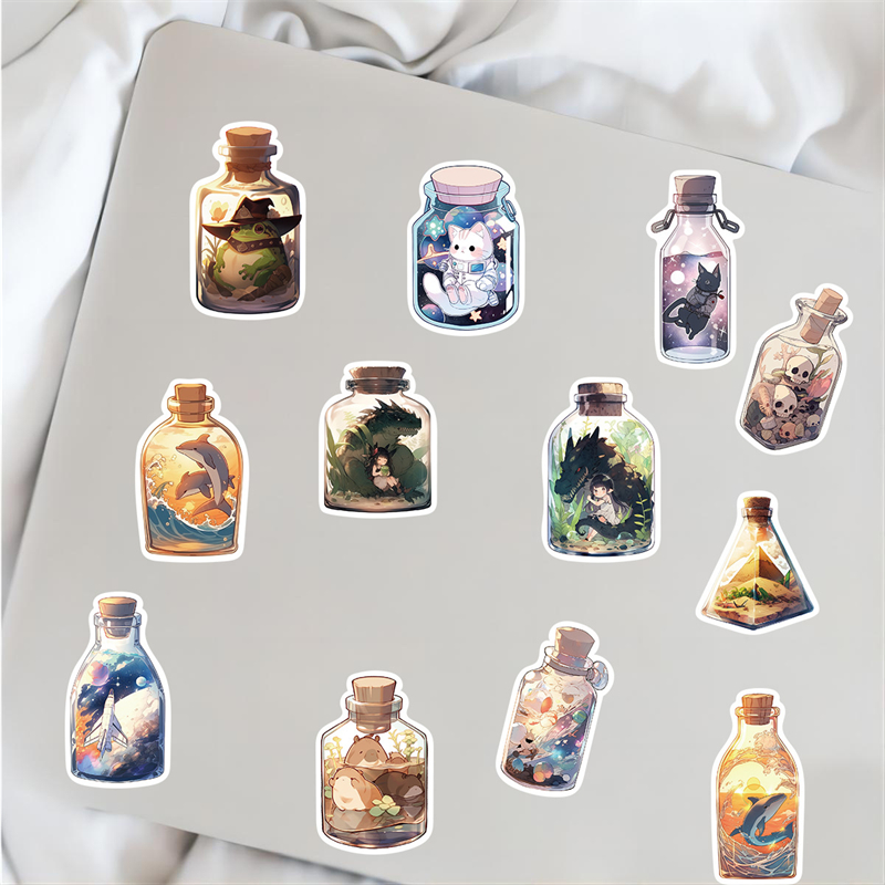 50Pcs Vintage Ins Cute Bottle Animal Cartoon Stickers Kawaii Aesthetic Graffiti Stickers for DIY Luggage Laptop Skateboard Motorcycle Bicycle Stickers