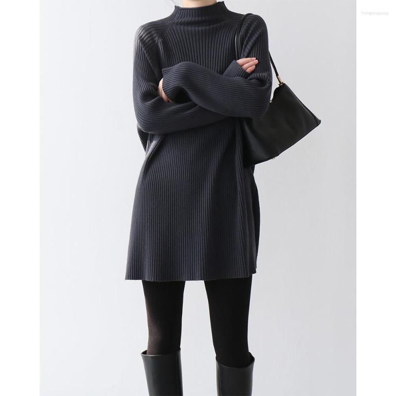 Elegant Turtleneck Sweater For Women - Autumn Winter Solid Color Long Knit Pullover, Loose Office Outwear Top