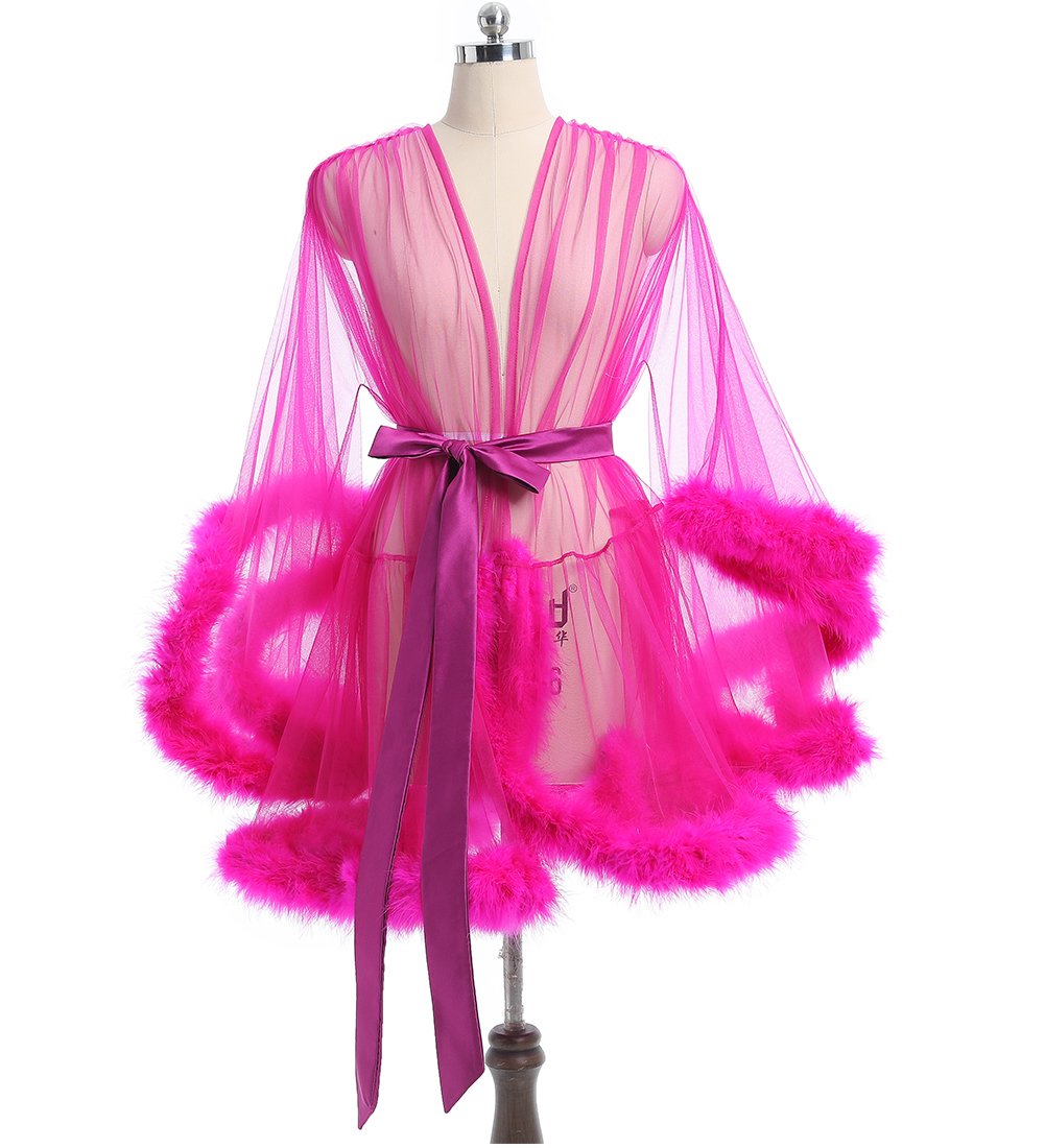 Urban Sexy Dresses Short Feather Robe Dressing Gown Bridal Boudoir Sheer Tulle Illusion Birthday Costume Upgraded Long 230627