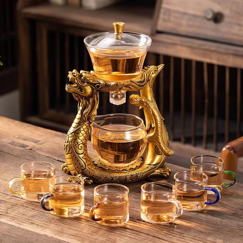 Wine Glasses BOZZH Creative Dragon Glass Teapot Magnetic Diversion Rotating Cover Bowl Water Tea Cup Pu'er Oolong Drinkware Drop 230627