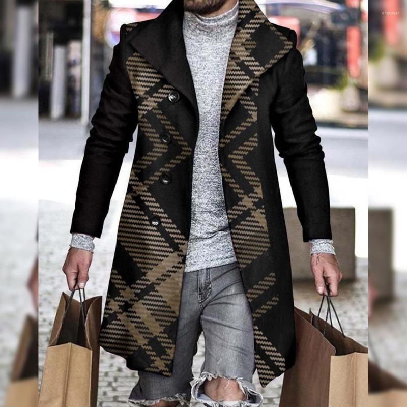 Men's Trench Coats Classic Mid-Length Coat Pockets Anti-freeze Loose Fit Men Fashion Casual Plaid Stitch Thickened Woolen Jacket