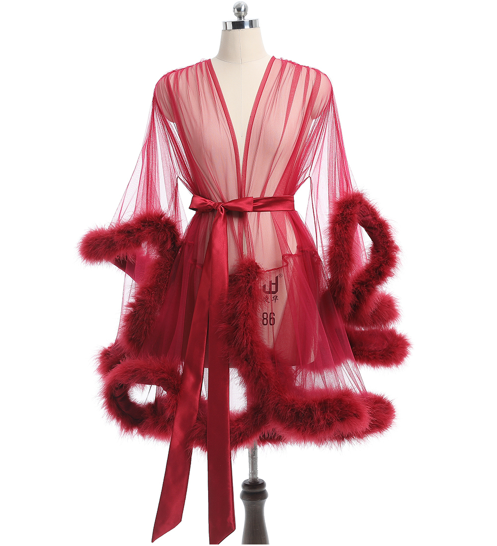 Urban Sexy Dresses Short Feather Robe Dressing Gown Bridal Boudoir Sheer Tulle Illusion Birthday Costume Upgraded Long 230627