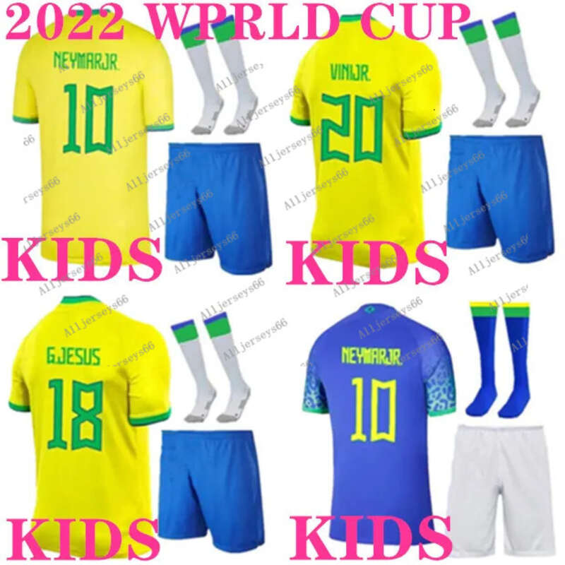 2022 Brazil Soccer Jersey Kids Kits Camiseta De Futbol Paqueta Neres Coutinho Football Shirt Jesus Marcelo Casemiro Brasil 22 23
