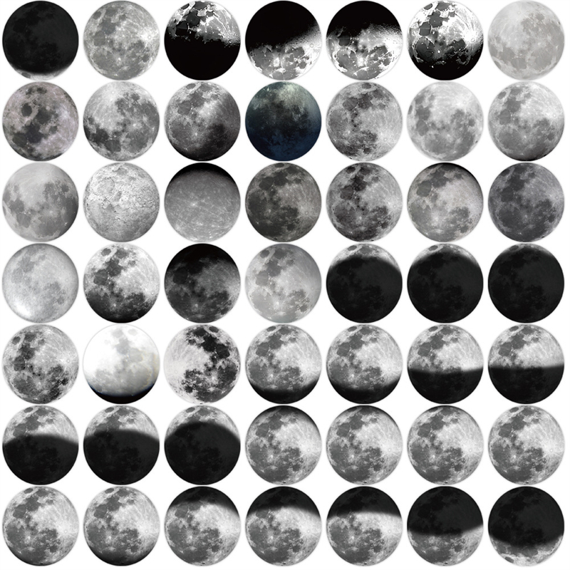50Pcs Black and White Moon Phase Stickers Moon Lunar Surface Graffiti Kids Toy Skateboard Car Motorcycle Bicycle Sticker Decals