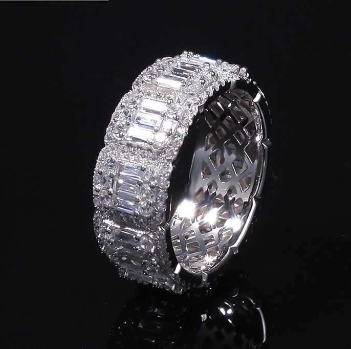 Aaa Gems Mens Baguette Diamond Band Ring Real Vvs Wedding Iced Out Moissanite