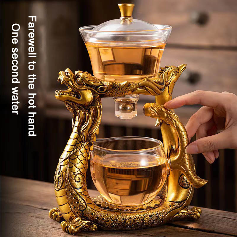 Wine Glasses BOZZH Creative Dragon Glass Teapot Magnetic Diversion Rotating Cover Bowl Water Tea Cup Pu'er Oolong Drinkware Drop 230627