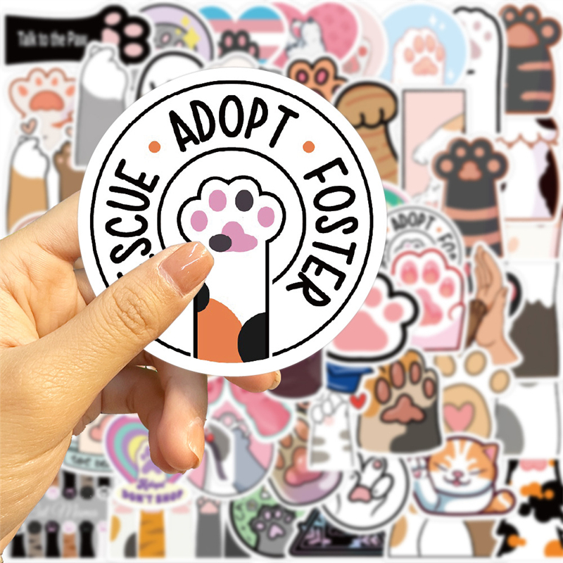 61Pcs Cute Cat Paw Stickers Kitty Paws Graffiti Stickers for DIY Luggage Laptop Skateboard Motorcycle Bicycle Stickers