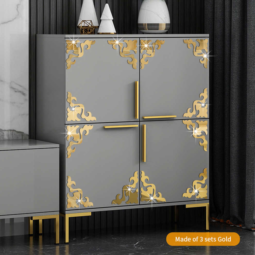 4Pcs Wall Stickers PS Board Mirror Decal Furniture Wardrobe Closet Border Diagonal Lace DIY Art Home Decoration 15x15CM