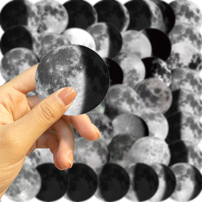 50Pcs Black and White Moon Phase Stickers Moon Lunar Surface Graffiti Kids Toy Skateboard Car Motorcycle Bicycle Sticker Decals