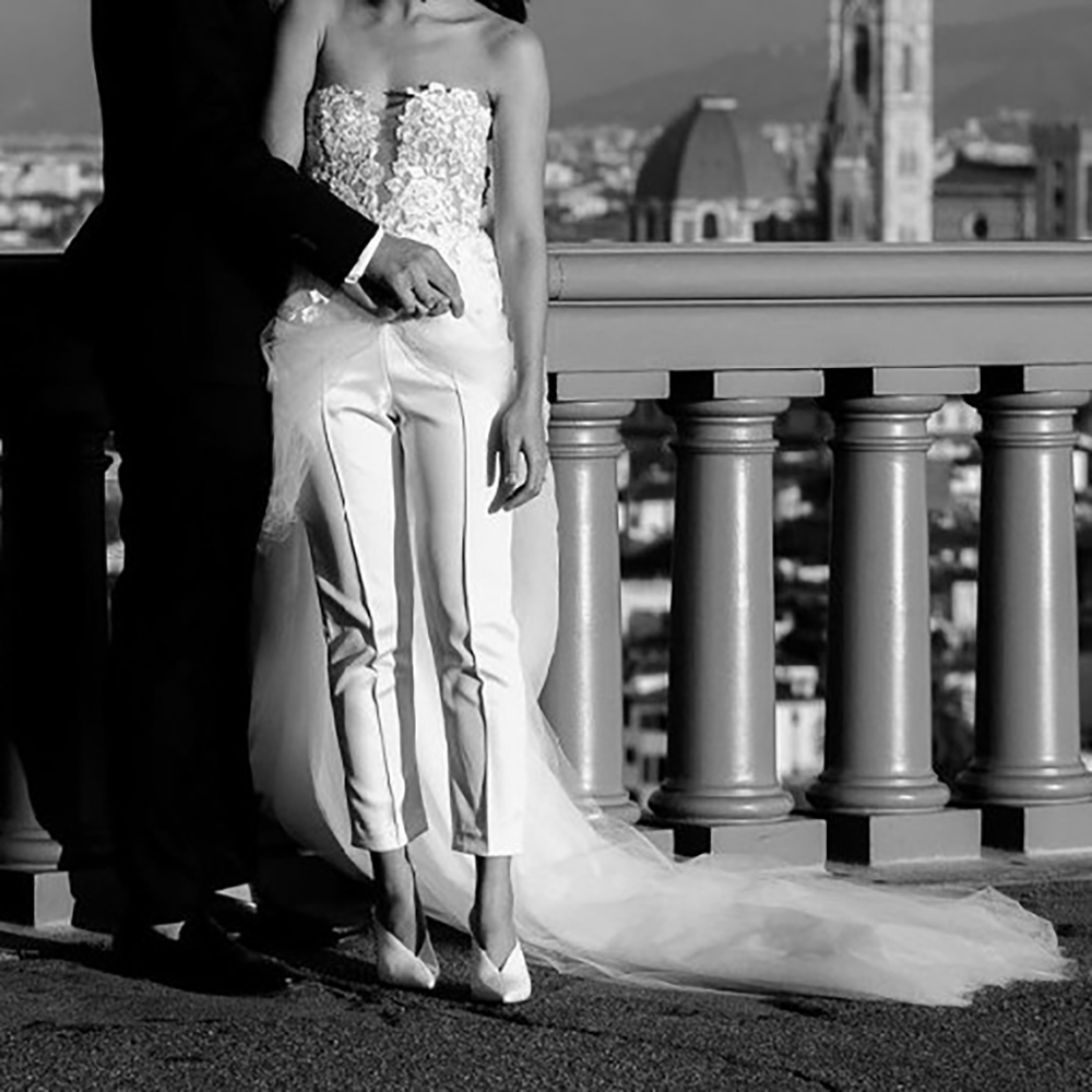 Unique Sheath Wedding Dresses with Detachable Train Strapless 2 Pieces Bridal Pants Suit Bride Jumpsuit for Wedding Party