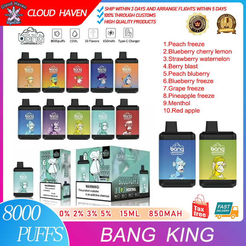 Original Bang King 8000 Puffs E Cigarette Disposable Rechargeable Vape Pen Device 650mah 15ml Pre-filled Pod Cartridges 10 Flavors 0% 2% 3% 5% & bang 8k puff
Original Bang King 8000 Puffs E Cigarette Disposable Rechargeable Vape Pen Device 650mah 15ml Pre-filled Pod Cartridges 10 Flavors 0% 2% 3% 5% & bang 8k puff
