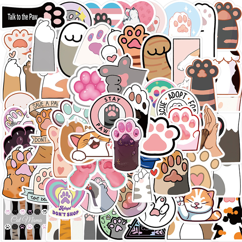 61Pcs Cute Cat Paw Stickers Kitty Paws Graffiti Stickers for DIY Luggage Laptop Skateboard Motorcycle Bicycle Stickers