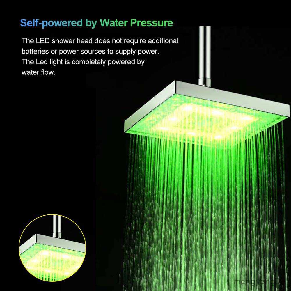 Bathroom Shower Heads LED Rain Shower Head High Pressure Shower Head Water Save Automatically Color-Changing Temperature Sensor Showers for bathroom R