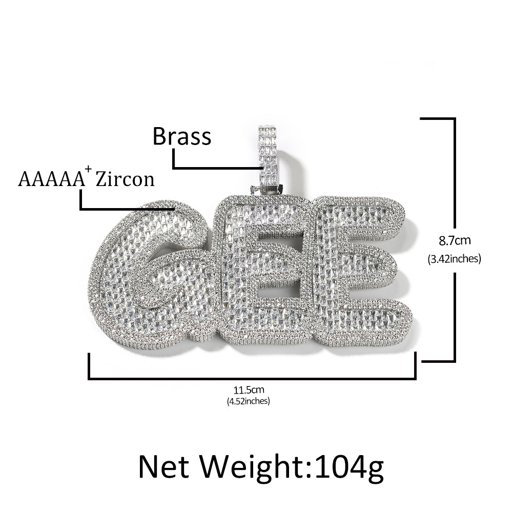 Hip Hop Retro 0-9 A-Z Letters Pendants Necklace Full Zircon Jewelry Cool Men Gift