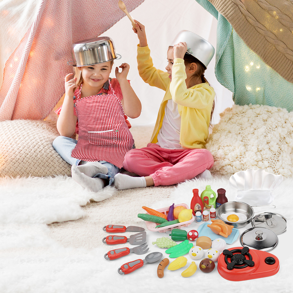 Kitchens Play Food 42 PCS Pretend Play Kitchen Toy Children Chef Role Playset Cooking Set Educational Gift for Toddlers Kids Girls Boys 230626