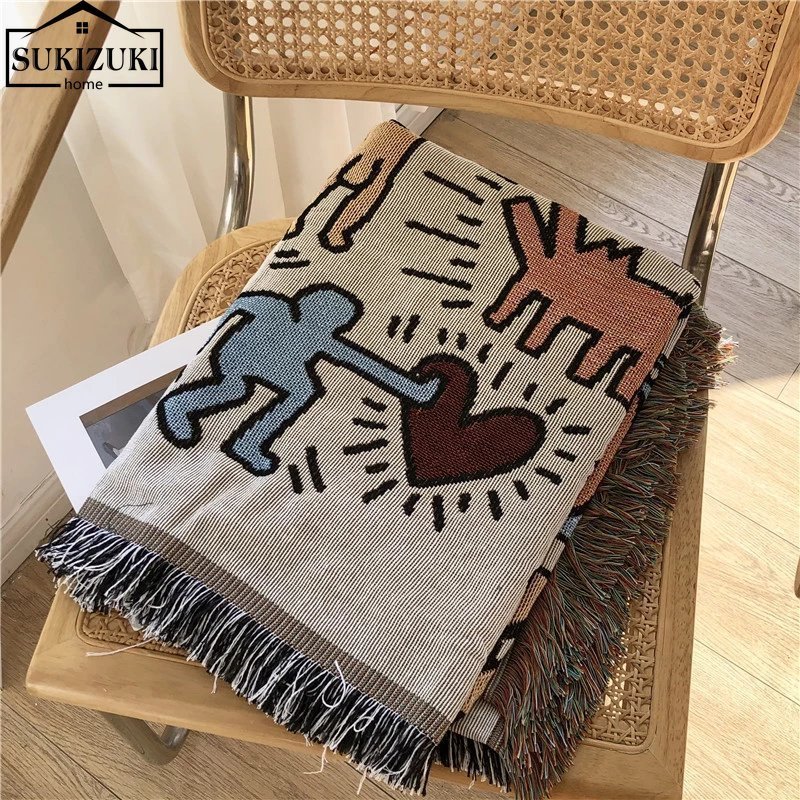 Tapestries American Graffiti Master Keith haring Illustrated single person sofa Blanket Air Conditioning Leisure Cover Blanket Tapestry 230626
