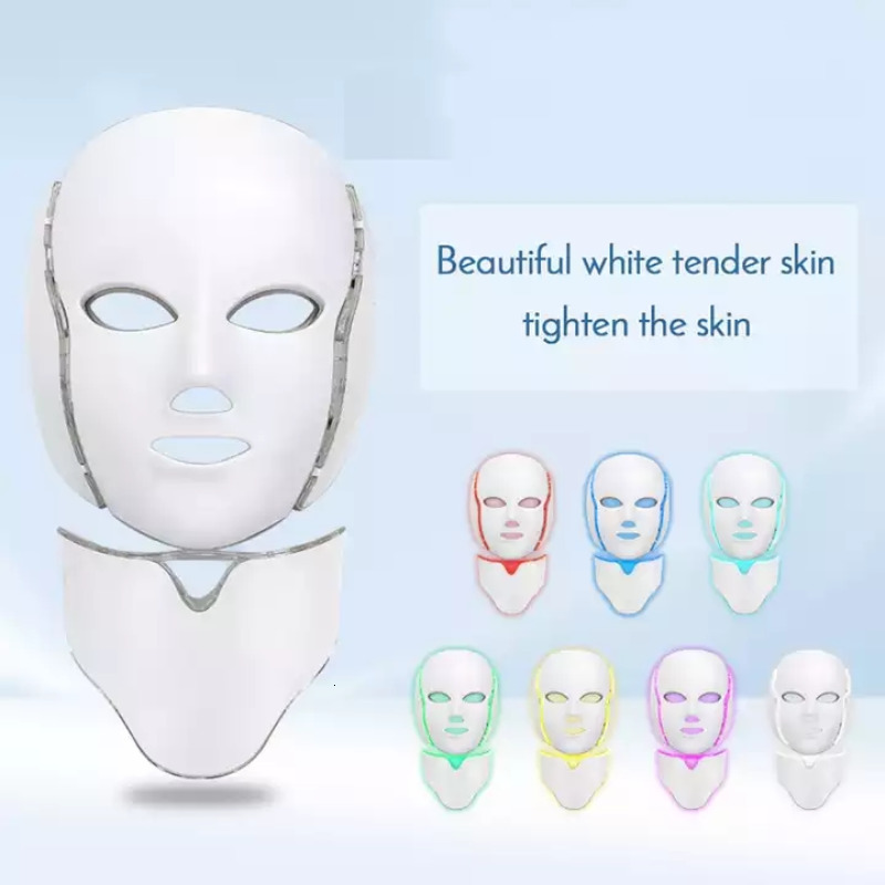 Face Massager LED Pon 7 Color Mask Skin Rejuvenation Therapy Neck Anti-wrinkle Age Machine Whiten Repair Beauty Care Massage Tools 230626