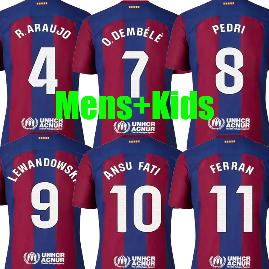 

22/23/24 LEWANDOWSKI ANSU FATI Soccer Jerseys 2023 FERRAN R. ARAUJO CHRISTENSEN O. DEMBELE PEDRI MEMPHIS DEST GAVI barcelona maillots football shirt kids kit, 23/24 away ucl