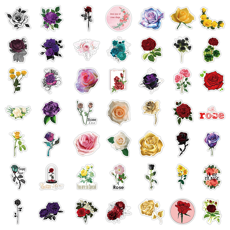 50Pcs Colorful Rose Stickers Beautiful Flower Graffiti Kids Toy Skateboard Car Motorcycle Bicycle Sticker Decals
