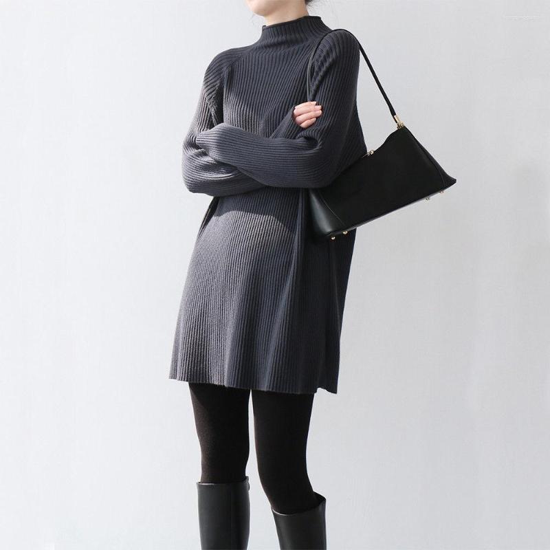 Elegant Turtleneck Sweater For Women - Autumn Winter Solid Color Long Knit Pullover, Loose Office Outwear Top