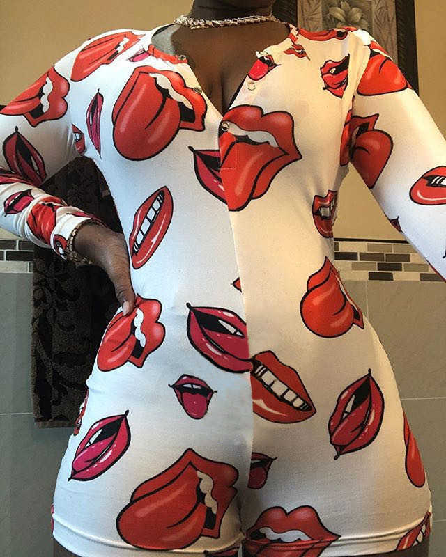 XL-5XL Plus Size Women Clothing Jumpsuits Home Bodysuit Pajama Onesies Fashion Amarson Element Printing Sexy Large Size 822