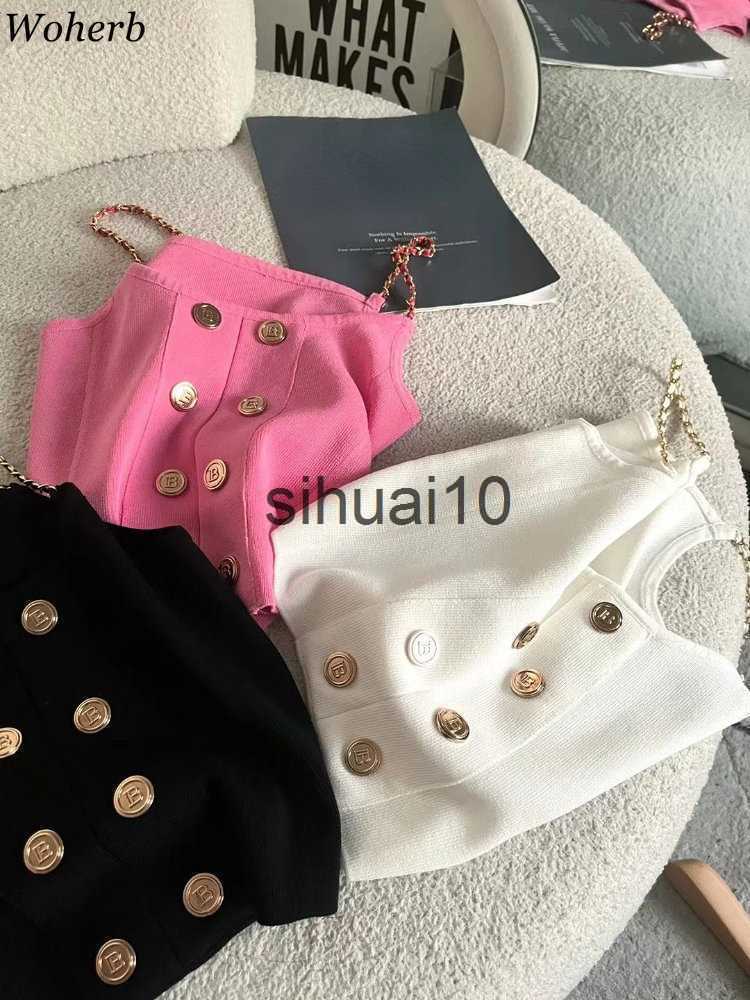 Women's T-Shirt Woherb Button White Sling Vest 2023 Women Fashion Summer Sexy Tanks Chain Tunic Crop Tops Korean Camis Y2k Top Ropa Mujer J230627, Black
Women's T-Shirt Woherb Button White Sling Vest 2023 Women Fashion Summer Sexy Tanks Chain Tunic Crop Tops Korean Camis Y2k Top Ropa Mujer J230627, Black