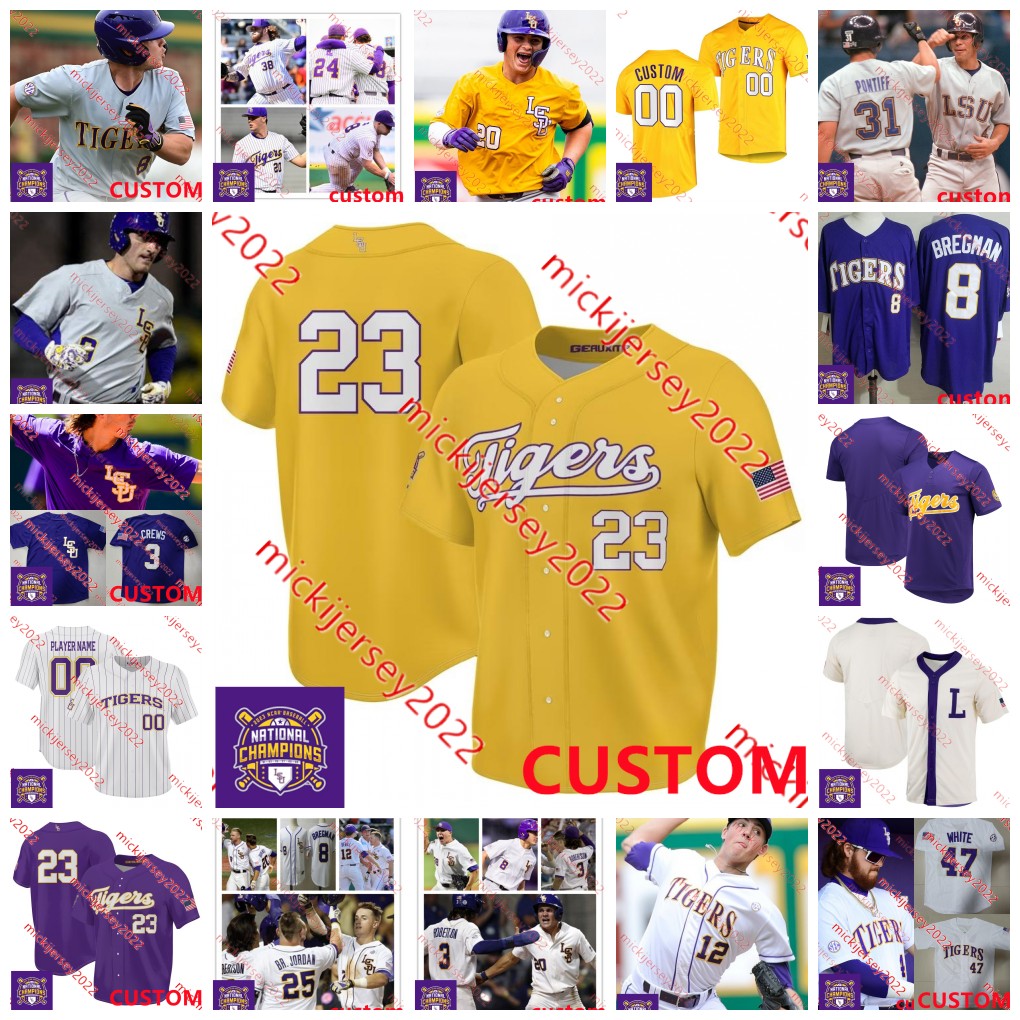 2023 MCWS National Champs LSU Tigers Baseball Jersey Brady Neal Jared Jones Gavin Dugas Jordoun Thompson Paxton Kling Brayden Jobert Garrett Edwards LSU Jerseys