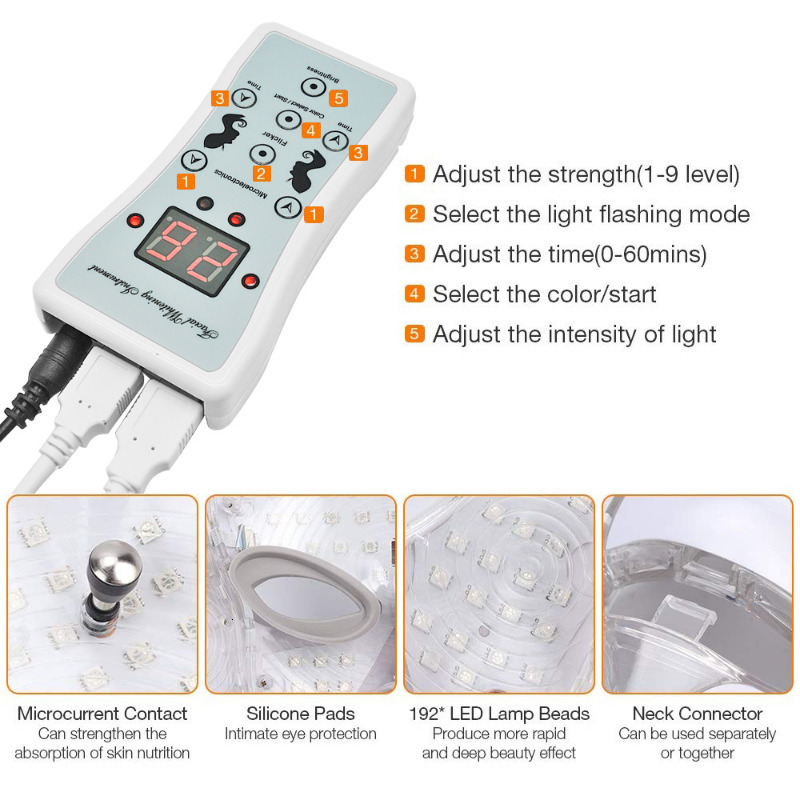 Face Massager LED Pon 7 Color Mask Skin Rejuvenation Therapy Neck Anti-wrinkle Age Machine Whiten Repair Beauty Care Massage Tools 230626