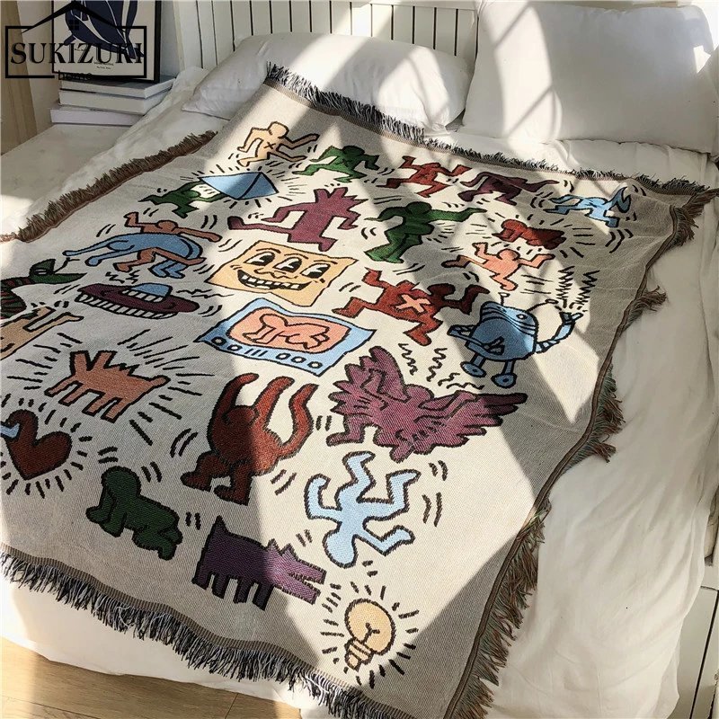 Tapestries American Graffiti Master Keith haring Illustrated single person sofa Blanket Air Conditioning Leisure Cover Blanket Tapestry 230626
