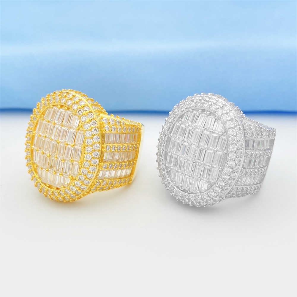 925 Sterling Silver Vvs Moissanite Diamond Ring Iced Out Baguette Cut Hip Hop Men