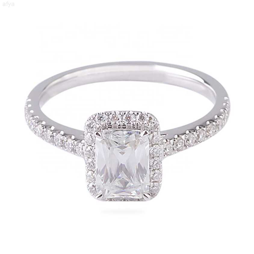Au585 White Gold Halo Moissanite Ring 5.5*7.5mm Diamond Man Made Special Engagement