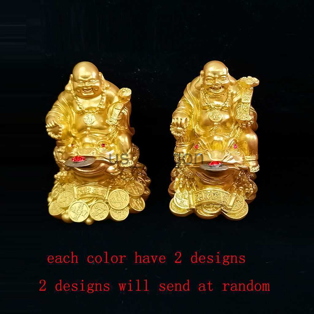Decorative Objects Figurines LUCKY Feng Shui Maitreya Buddha Statue Toad Figurine Money Fortune Wealth Chinese Golden Frog Home Office Tabletop Decora
