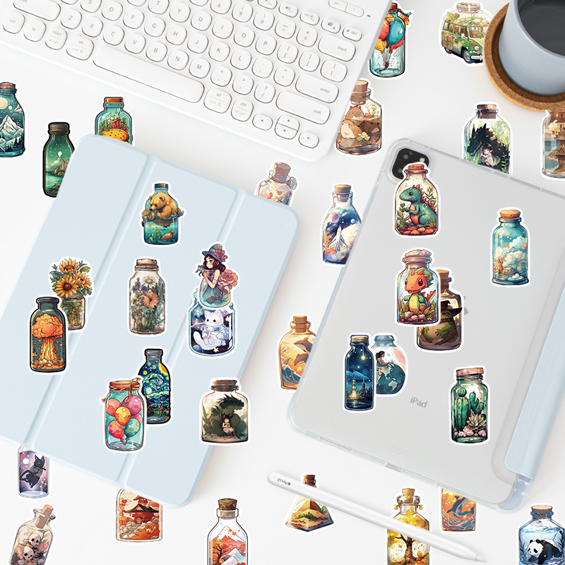 50Pcs Vintage Ins Cute Bottle Animal Cartoon Stickers Kawaii Aesthetic Graffiti Stickers for DIY Luggage Laptop Skateboard Motorcycle Bicycle Stickers