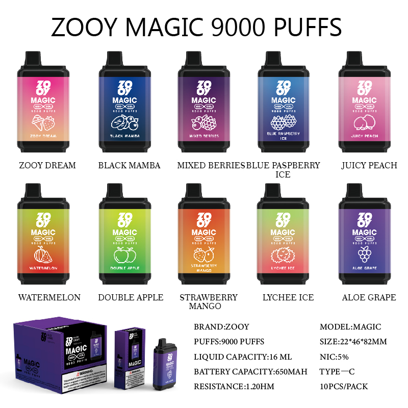 Electronic cigarette zooy magic 9000 puffs mesh x 650mah rechargeable battery 50mg 20mg 0mg Vape Pen device 16ml Pre-filled Premium Mesh Coil
Electronic cigarette zooy magic 9000 puffs mesh x 650mah rechargeable battery 50mg 20mg 0mg Vape Pen device 16ml Pre-filled Premium Mesh Coil