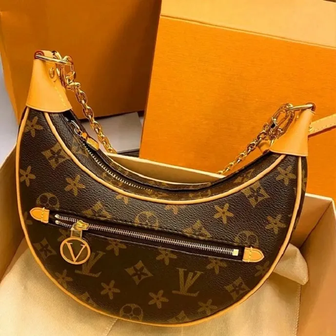 loop hobo bags Gold Chain Handbag Luxuries Designers bags Fashion Womens Coated Canvas Zipper Crossbody Shoulder Bag Crescent bottom handbags Moon purses AA