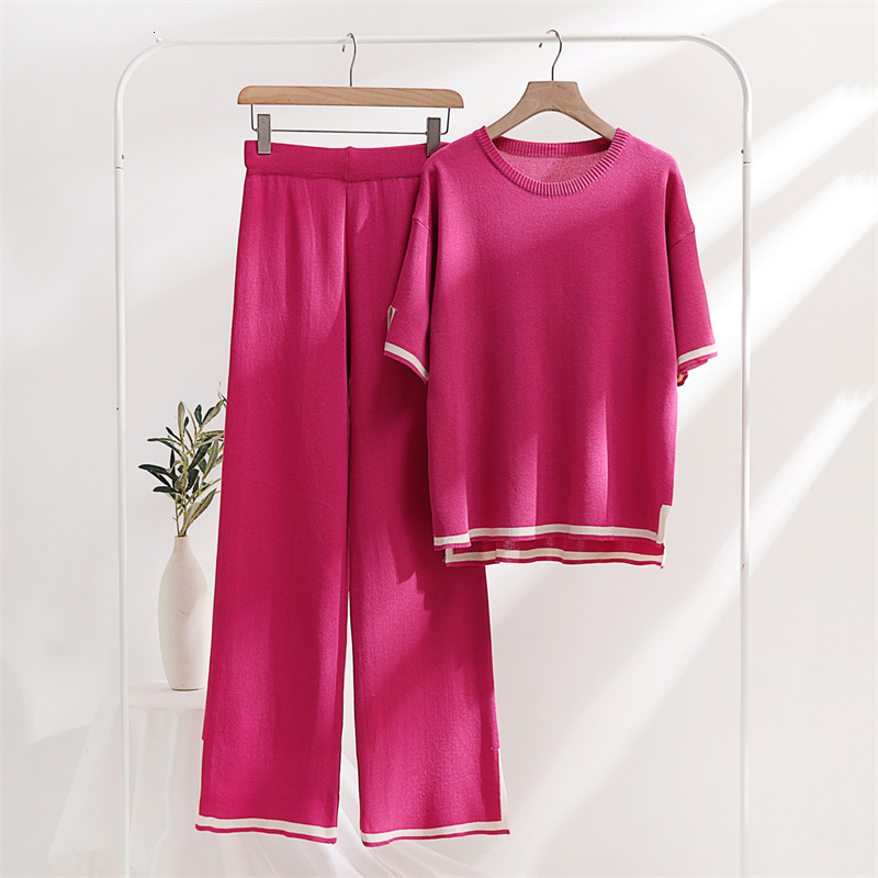 Womens Two Piece Pants Set Elegant Sets Ice Knitted Summer Outfits For Women Short Sleeve Pajama Suit 230627