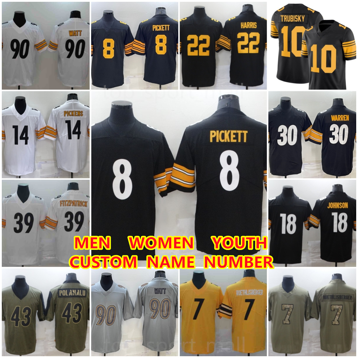 Football Kenny Pickett Jerseys Najee Harris Mitch Trubisky Jaylen Warren Gunner Olszewski Broderick Jones Diontae Johnson George Pickens Fitzpatrick TJ Watt Ben, Women
Football Kenny Pickett Jerseys Najee Harris Mitch Trubisky Jaylen Warren Gunner Olszewski Broderick Jones Diontae Johnson George Pickens Fitzpatrick TJ Watt Ben, Women