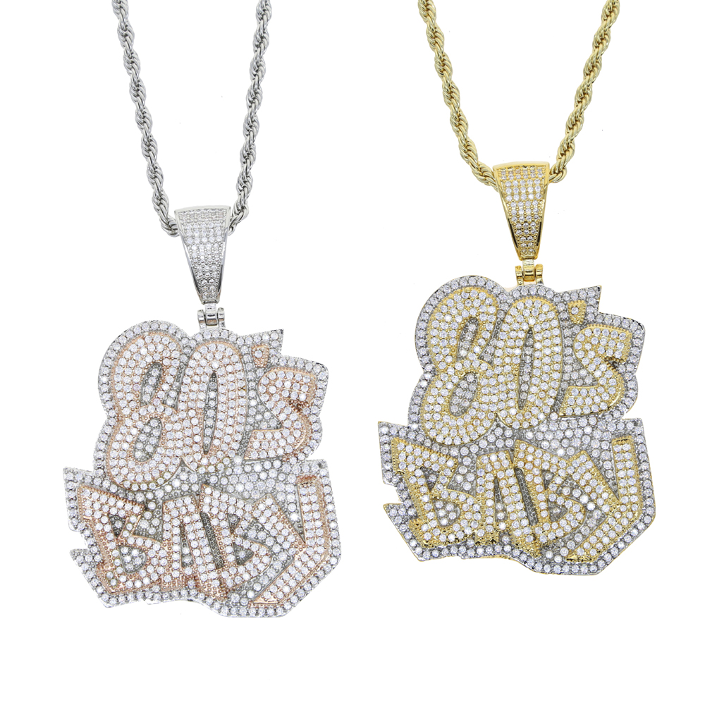 80s baby letter Pendant Necklace for womens Mens two color 5A Cubic Zircon Paved Hip Hop gift Jewelry