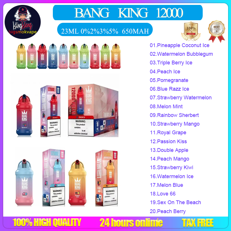Original Bang King 12000 Puffs Disposable Vapes Pen E Cigarette 0% 2% 3% 5% Vaporizer Recharge Battery Vape Pen Puffbars Bang Puff 12K
Original Bang King 12000 Puffs Disposable Vapes Pen E Cigarette 0% 2% 3% 5% Vaporizer Recharge Battery Vape Pen Puffbars Bang Puff 12K