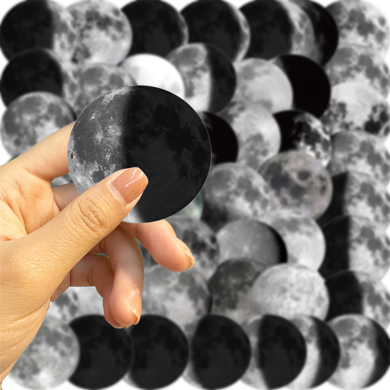50Pcs Black and White Moon Phase Stickers Moon Lunar Surface Graffiti Kids Toy Skateboard Car Motorcycle Bicycle Sticker Decals