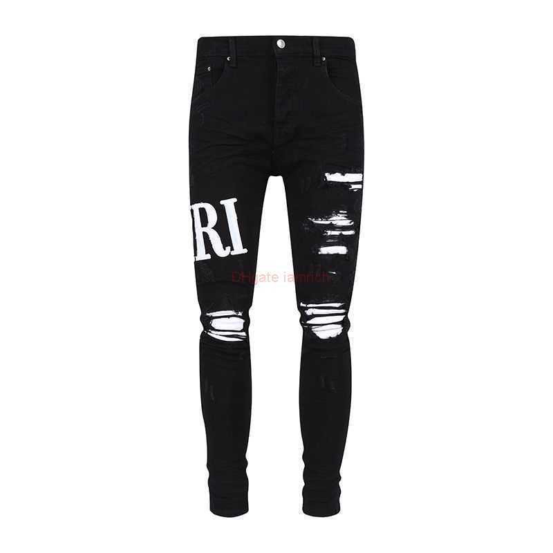 Designer Clothing Amires Jeans Denim Pants Amies Fashion Brand Black Cow Washed with Water Broken Holes Made Old White Letter Patchwork Elastic Slim Fit Mens Hi53us
Designer Clothing Amires Jeans Denim Pants Amies Fashion Brand Black Cow Washed with Water Broken Holes Made Old White Letter Patchwork Elastic Slim Fit Mens Hi53us
