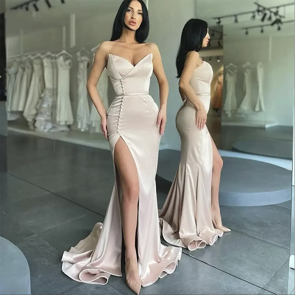 Mermaid Prom Champagne Dresses V Neck Evening Dress Side Split Elengant Party Gown Fashions Outfits Vestidos Fiesta Robe De Soiree Custom Made 6660306