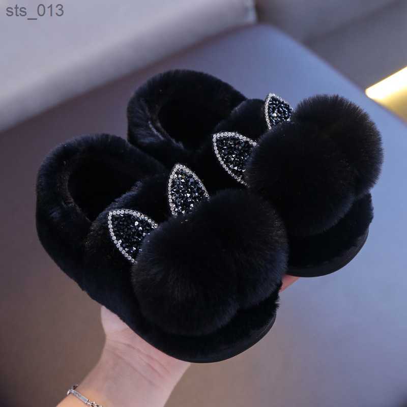 Winter Children Girls Cartoon Rabbit Indoor Home Slippers Thick Fur Warm Shoes Boys Kids Casual Footwear Baby Cotton Slippers L230518
