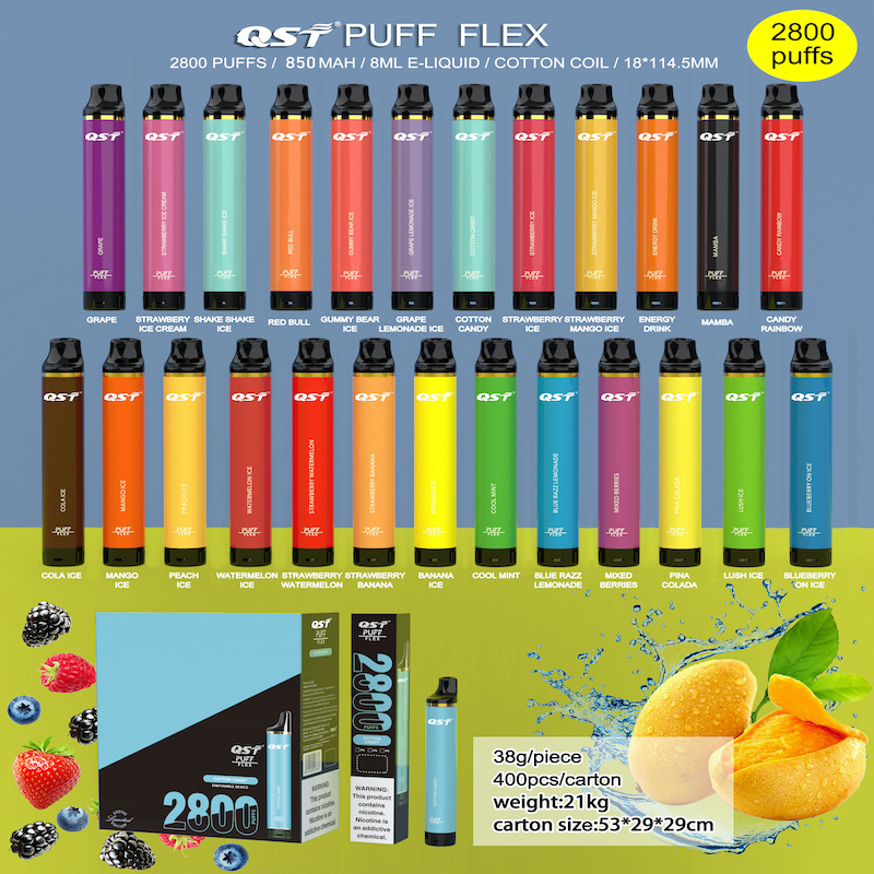 Puff Flex 2800 puffs QST 2800 disposable e cigarettes vape desechable pods device kits 850mah battery pre-filled 8ml vaporizer 25 Flavors
Puff Flex 2800 puffs QST 2800 disposable e cigarettes vape desechable pods device kits 850mah battery pre-filled 8ml vaporizer 25 Flavors