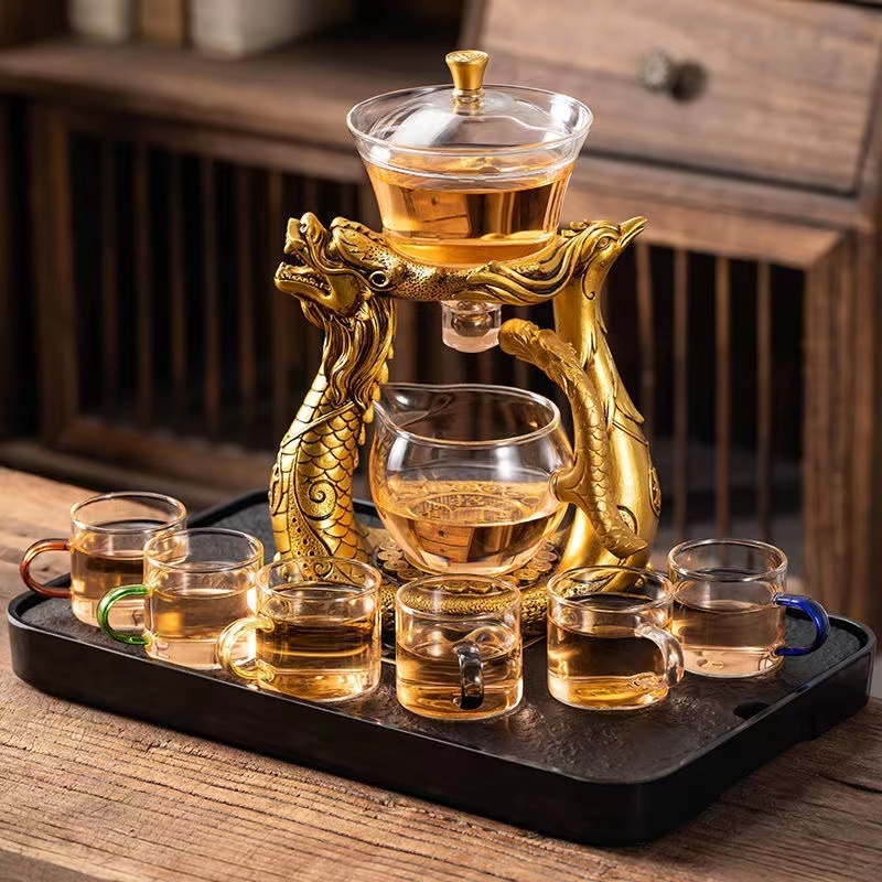 Wine Glasses BOZZH Creative Dragon Glass Teapot Magnetic Diversion Rotating Cover Bowl Water Tea Cup Pu'er Oolong Drinkware Drop 230627