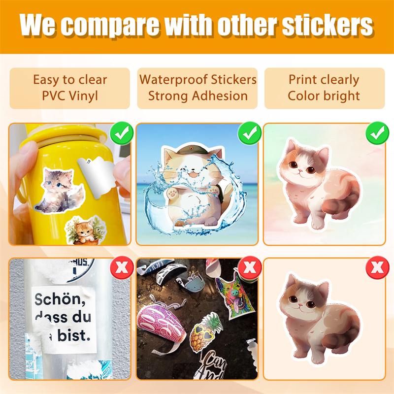 50Pcs Watercolor Style Cat Plant Stickers Cute Kitty Graffiti Kids Toy Skateboard Car Motorcycle Bicycle Sticker Decals