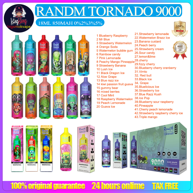Original RandM Tornado 9000 Puffs Disposable Vape E Cigarette Pen 18ml Pre-filled Pod Vape Rechargeable Battery Air-adjustable 2% 5% 9k Vaporizer Device
Original RandM Tornado 9000 Puffs Disposable Vape E Cigarette Pen 18ml Pre-filled Pod Vape Rechargeable Battery Air-adjustable 2% 5% 9k Vaporizer Device